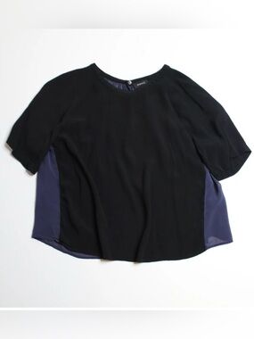 Babaton Two‑Tone Sheer‑Back Blouse – Black/Navy, Size Large